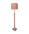 Mid Century Floor Lamp wooden and brass with natural linen drum shade - Mid Century Lighting