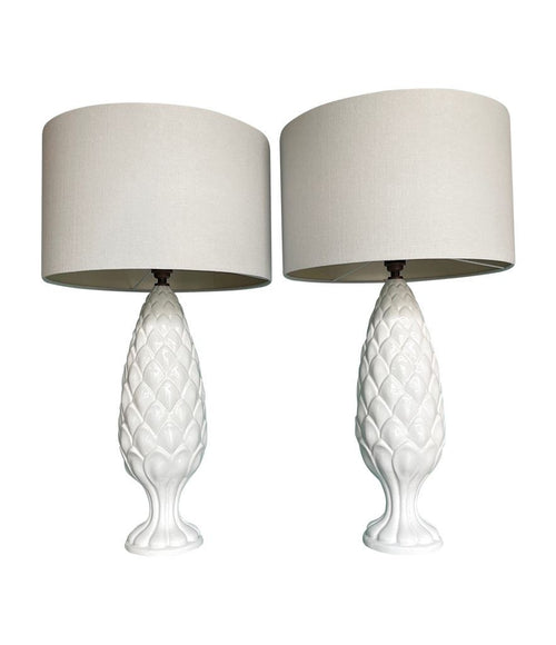 Mid Century Table Lamps white ceramic pineapples - Mid Century lighting - 1970s table lamps