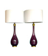 Pair of Italian Purple Murano Glass teardrop shaped lamps - Ed Butcher Antique Shop London