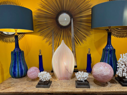 A pair of 1960s cobalt blue opaline Murnao glass lamps by Gino Cenedese