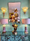 A pair of large large lavender and green Murano opaline lamps by Cenedese
