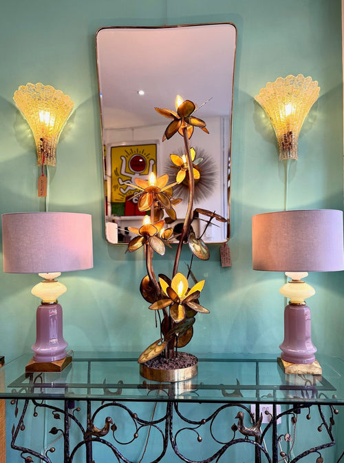 A pair of large large lavender and green Murano opaline lamps by Cenedese