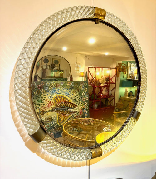 A large 1940s circular Murano glass and brass mirror by Barovier and Toso