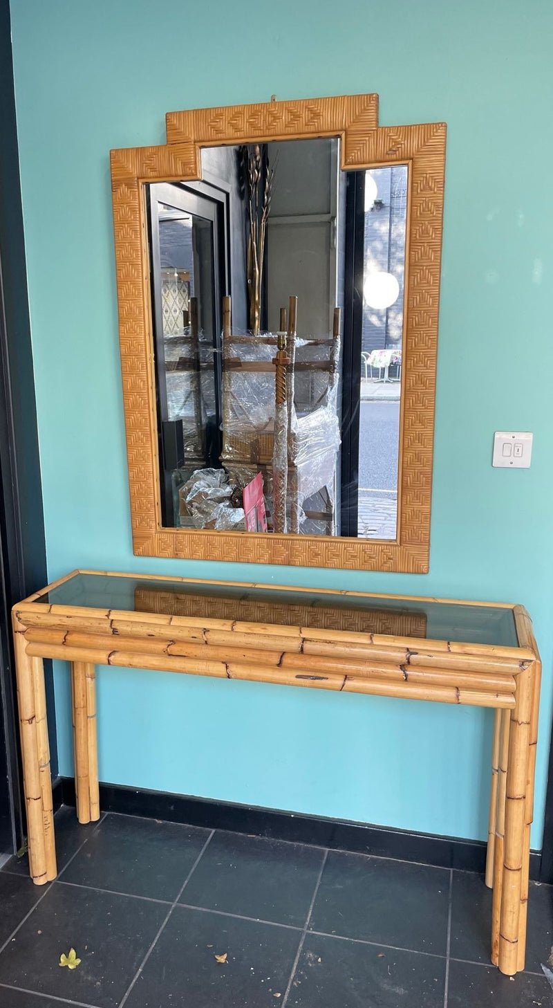 An Italian Mid Century bamboo console table with smoked glass top attributed to Vivai Del Sud - Mid Century Furniture