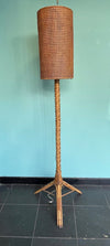 A Mid Century French bamboo floor lamp by Louis Sognot with original bamboo shade - Mid Century Lighting