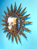 A lovely large Italian Mid Century gilt metal sunburst mirror - Mid Century Mirrors