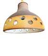 A set of three 1960s French glazed ceramic ceiling lights suspended from thick knotted rope