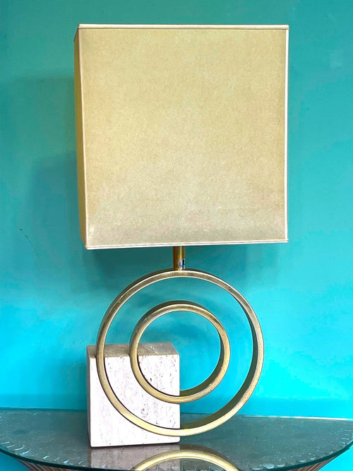 Mid Century table lamp in Travertine and brassby Giovanni Banci - Mid Century lighting - 1970's table lamp