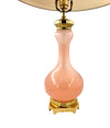 A large pair of Paul Hanson 1950s lamps with pink Murano opaline glass bases, mounted on sold brass bases