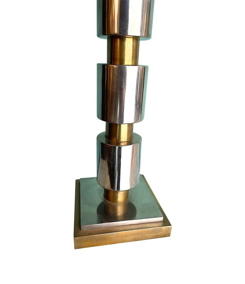 Mid Century table lamp in chrome & brass with chocolate and brass shade - Mid Century Lighting - 1970's table lamps