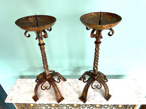 Antique Wrought Gilt Iron Candle Sticks - Ed Butcher Antique Shop London