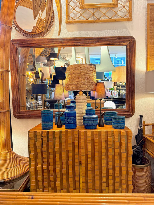 A large landscape or portrait 1970s bamboo mirror