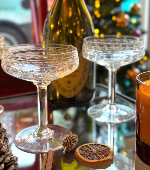A set of six 1940s Val Saint Lambert "Cordoba" crystal cocktail / champagne coupes