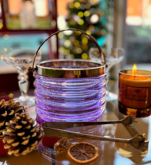 A Murano purple glass ribbed ice bucket “Onda” by Sergio Asti for Amolfo di Cambio