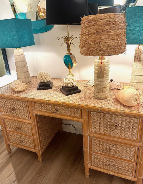 A 1980s colonial style carved wood and rattan desk by Roche Bobois