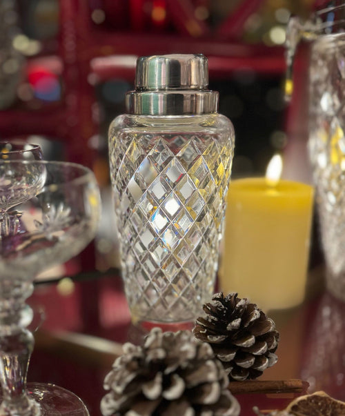 A 1930s Art Deco cut crystal and silver plated cocktail shaker by WMF