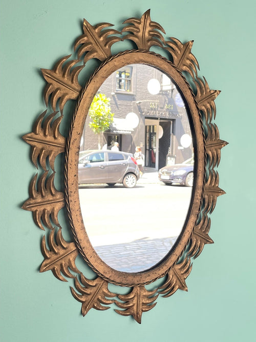 Mid Century Spanish Gilt metal Oval Mirror - Mid Century Mirror - Ed Butcher Antiques shop London
