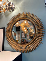 A STUNNING PAIR OF LARGE 1950S GILT METAL SPANISH CIRCULAR SUNBURST MIRRORS