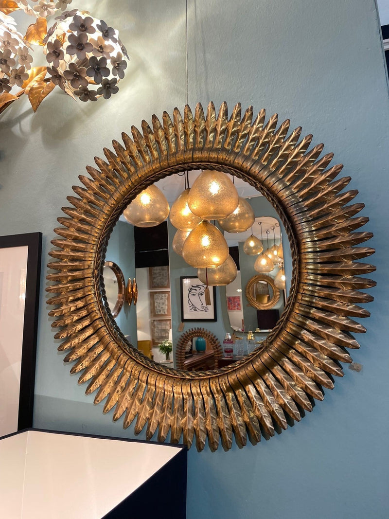 Spanish mid century gilt metal sunburst mirror - Mid Century Mirrors