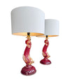 A wonderful pair of 1940s red Murano dolphin lamps by Barovier & Toso