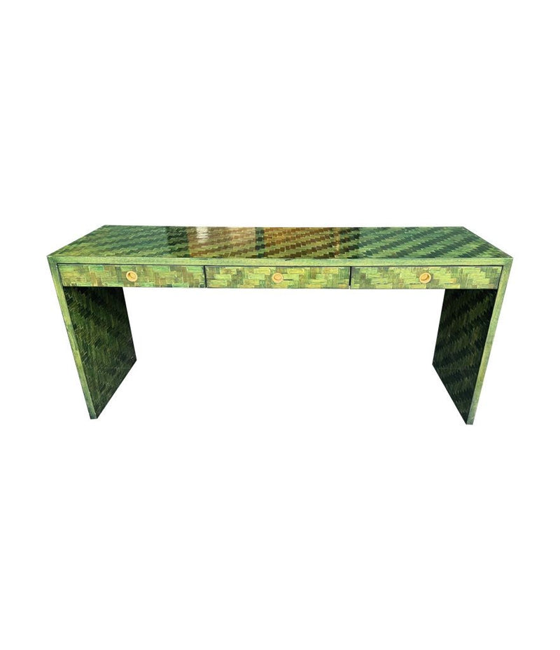 A 1970s woven green rattan three drawer console table by Vivai Del Sud