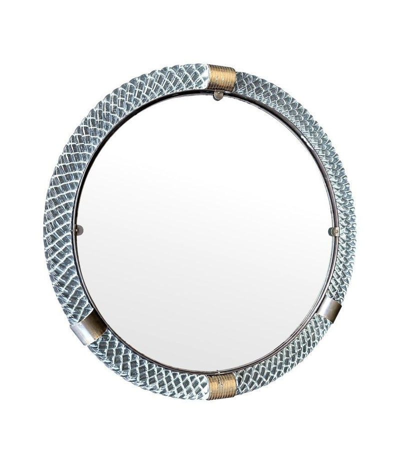 A large 1940s circular Murano glass and brass mirror by Barovier and Toso