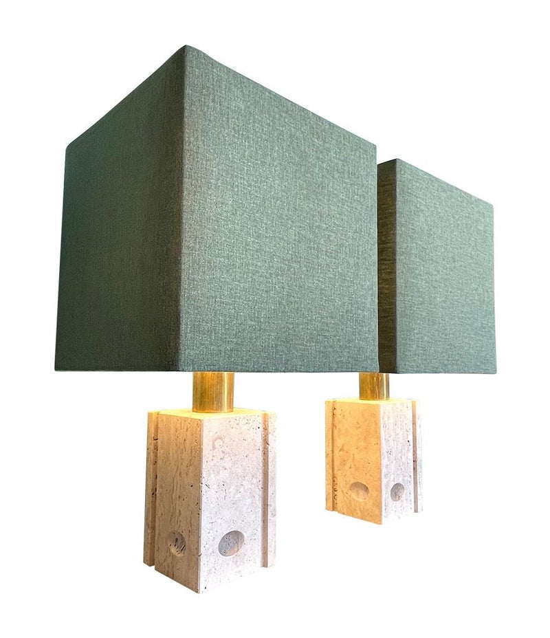 Mid Century table lamps with sculptural travertine bases by Fratelli Mannelli - Mid Century Lighting - 1970s lamps