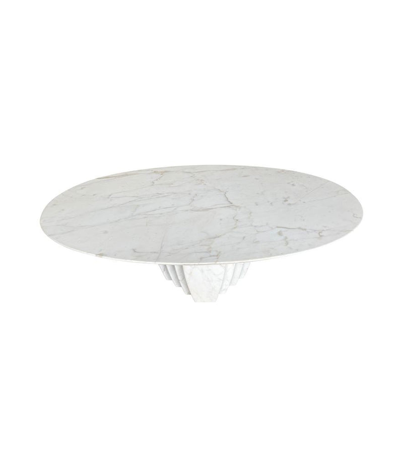 An Italian 1970s oval Carrara marble coffee table in the style of Angelo Mangiarotti