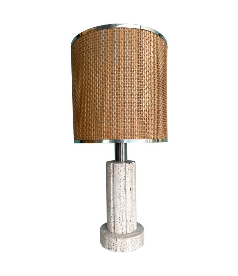 Mid Century travertine Lamp by Fratelli Manelli with rattan shade - Mid Century Lighting - Ed Butcher Antiques Shop London