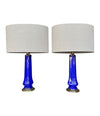 A pair of 1960s cobalt blue opaline Murnao glass lamps by Gino Cenedese