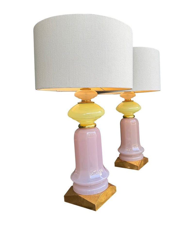 A pair of large large lavender and green Murano opaline lamps by Cenedese