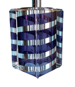 A large Mid Century Table lamp made of lucite and chrome with purple and chrome stripes and a black shade - Mid Century Lighting - 1970s table lamp