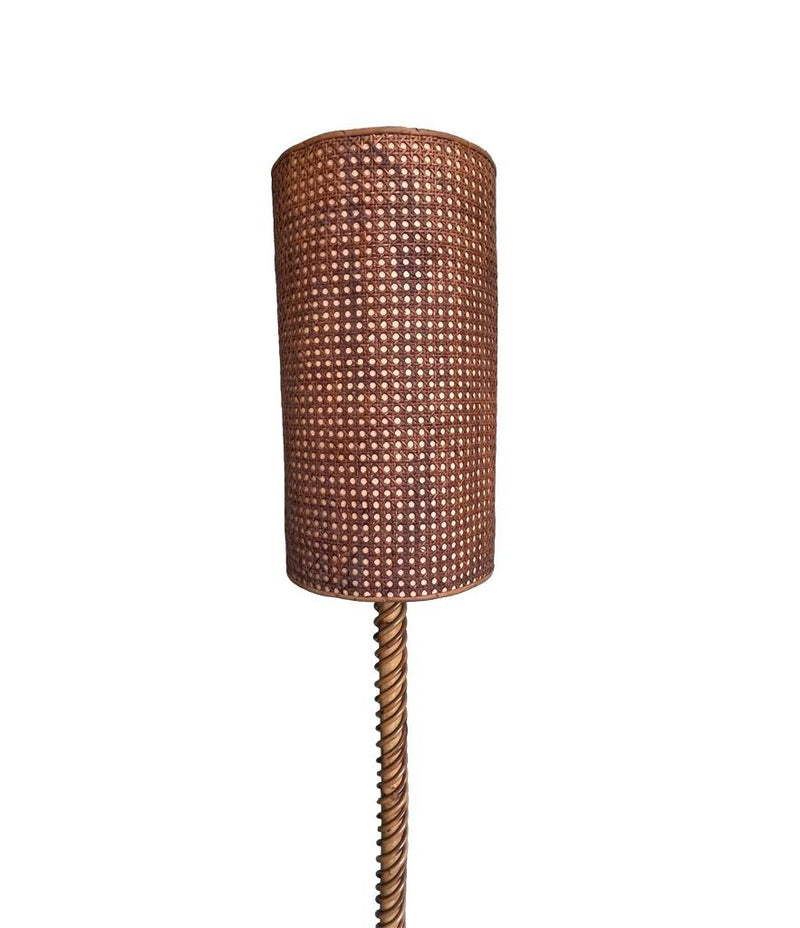 A Mid Century French bamboo floor lamp by Louis Sognot with original bamboo shade - Mid Century Lighting - Mid Century floor lamp