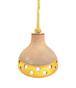 A set of three 1960s French glazed ceramic ceiling lights suspended from thick knotted rope