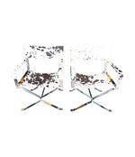 A pair of chrome directors chairs by Alessandro Albrizzi with cowhide seats, arms and backs - Mid Century Furniture