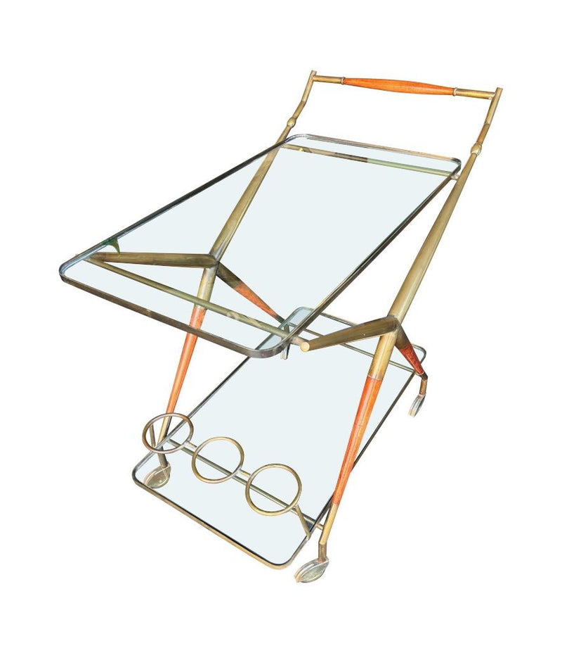 An Italian 1950s brass and lacquered wood bar trolley by Cesare Lacca