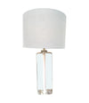 A pair of 1960s Orrefors heavy glass lamps with white glass core and nickel fittings