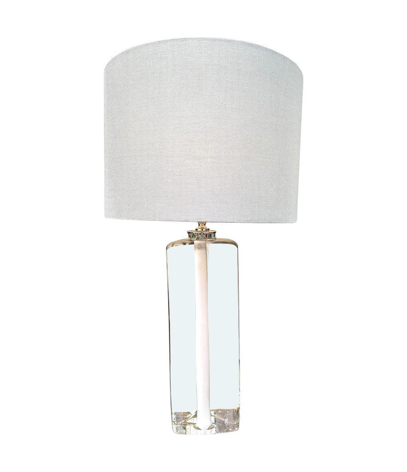 A pair of 1960s Orrefors heavy glass lamps with white glass core and nickel fittings