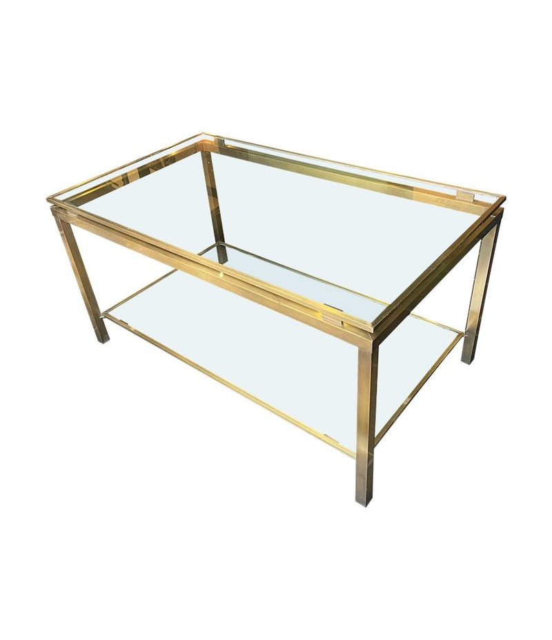  Mid Century Coffee Table in the style of Guy Lefevre gilt metal two tier circa 1970's French 