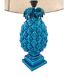 A large Italian 1950s turquoise ceramic pineapple lamp
