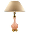 A large pair of Paul Hanson 1950s lamps with pink Murano opaline glass bases, mounted on sold brass bases
