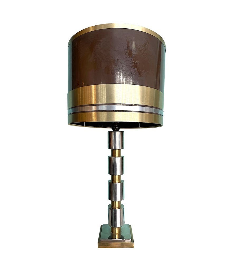 Mid Century table lamp in chrome & brass with chocolate and brass shade - Mid Century Lighting - 1970's table lamps