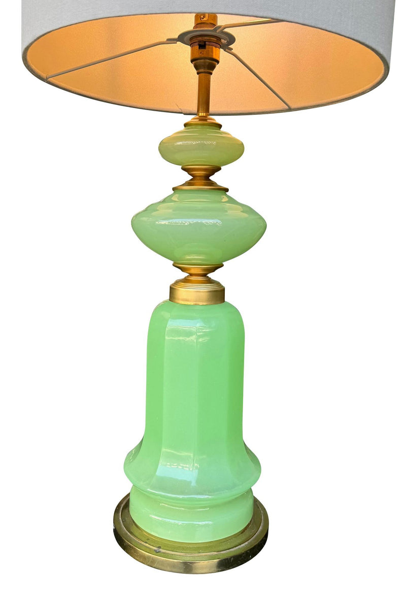 A large pair of 1960s opaline Murano lime green glass lamps by Gino Cenedese