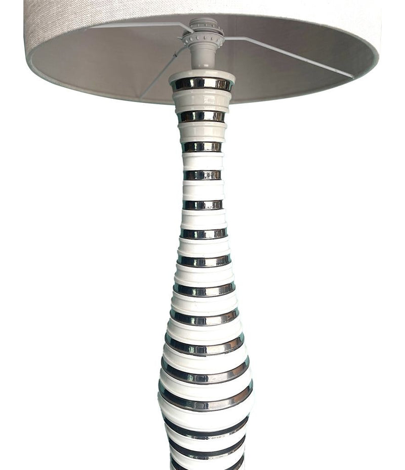 Mid Century Floor lamp with white and silver ceramic base - Mid Century Lighting - 70's floor lamp