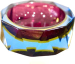 A large heavy 1960s faceted Sommerso Murano glass bowl by Seguso in blue, purple and yellow