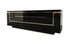 A 1970s vintage black piano lacquer sideboard by Jean Claude Mahey for Roche Bobois with brass detail