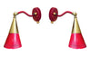 A pair of Holm Sorensen 1950s red enamelled metal and brass adjustable wall lights