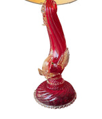 A wonderful pair of 1940s red Murano dolphin lamps by Barovier & Toso