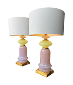 A pair of large large lavender and green Murano opaline lamps by Cenedese