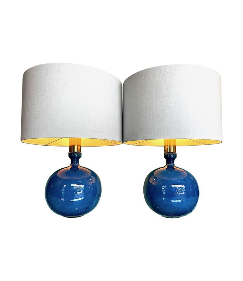 A pair of Mid Century Italian Ceramic and brass lamps - Mid Century Lighting